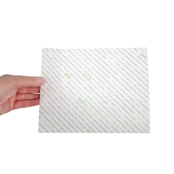 Greaseproof Paper Sheets Fresh and Tasty Print 255 x 203mm (500 Pack) gk975