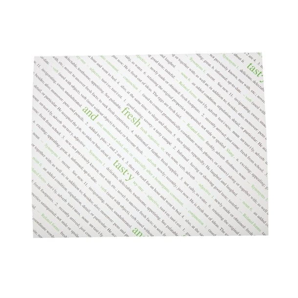 Greaseproof Paper Sheets Fresh and Tasty Print 255 x 203mm (500 Pack) gk975