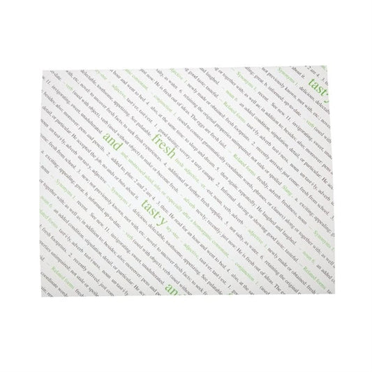 Greaseproof Paper Sheets Fresh and Tasty Print 255 x 203mm (500 Pack) gk975