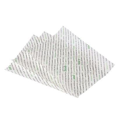 Greaseproof Paper Sheets Fresh and Tasty Print 255 x 203mm (500 Pack) gk975