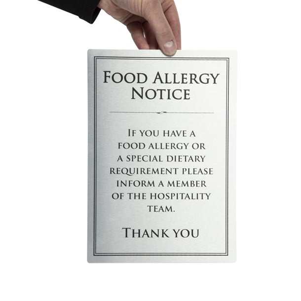 Brushed Steel Food Allergy Sign p_gm817