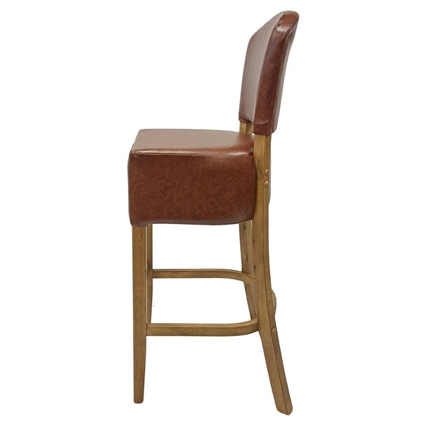 Hanoi Bar Chair In Weathered Oak with Bison Espresso Vinyl Seatpad hp782
