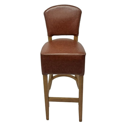 Hanoi Bar Chair In Weathered Oak with Bison Espresso Vinyl Seatpad hp782