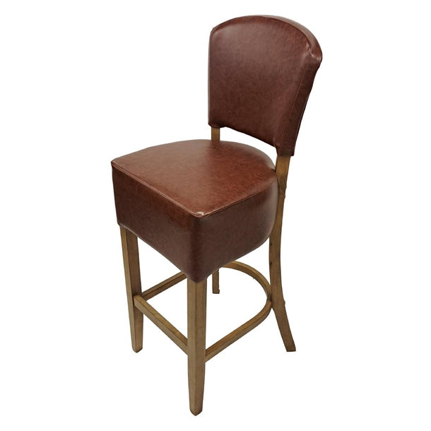 Hanoi Bar Chair In Weathered Oak with Bison Espresso Vinyl Seatpad hp782
