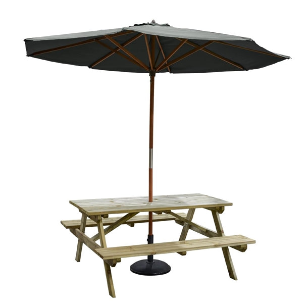 Rowlinson Willington Wooden Parasol Grey 2.7m with Base 15kg hp885
