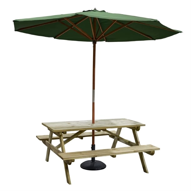 Rowlinson Willington Wooden Parasol Green 2.7m with Base 15kg hp886
