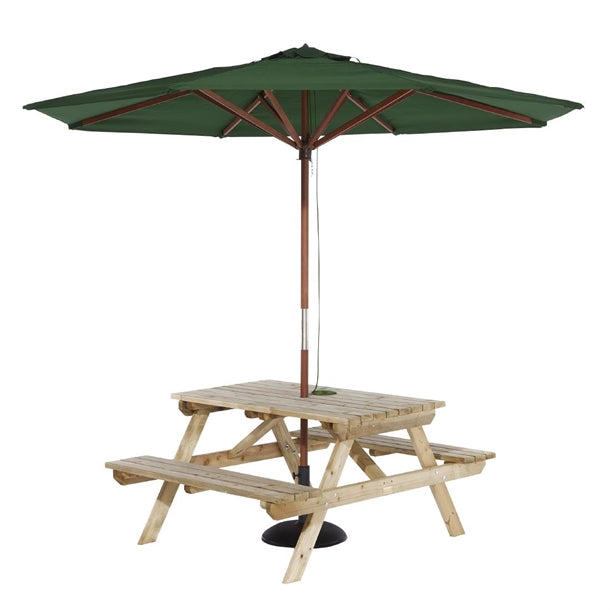 Rowlinson Picnic Table with Green Parasol 2.7m & Base 15kg p_hp889