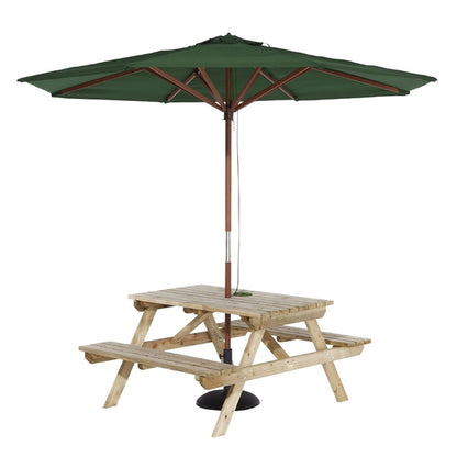 Rowlinson Picnic Table with Green Parasol 2.7m & Base 15kg p_hp889
