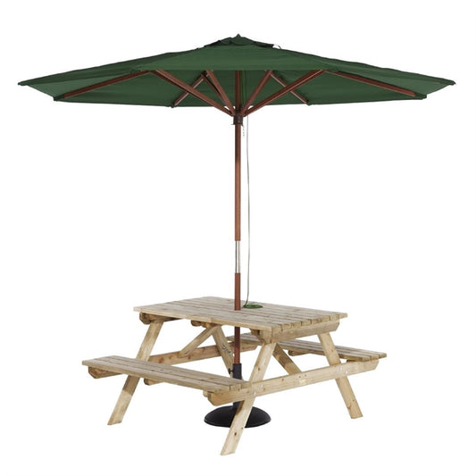 Rowlinson Picnic Table with Green Parasol 2.7m & Base 15kg p_hp889