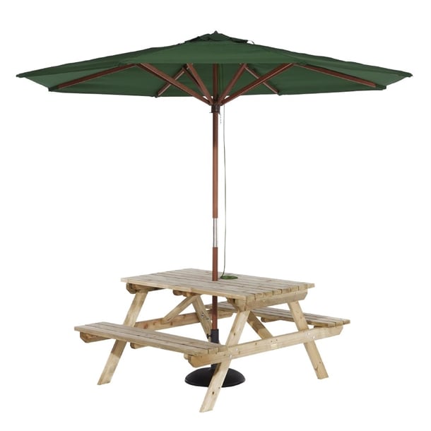 Rowlinson Picnic Table with Green Parasol 2.7m & Base 15kg p_hp889
