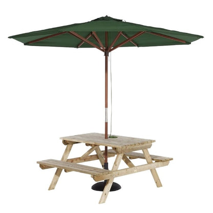 Rowlinson Picnic Table with Green Parasol 2.7m & Base 15kg p_hp889