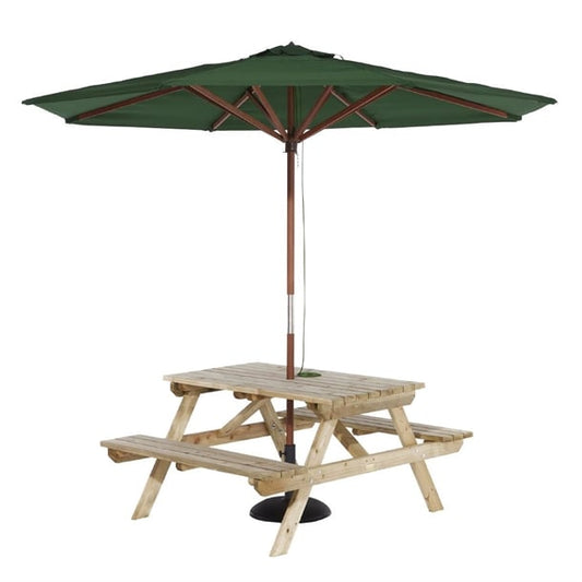 Rowlinson Picnic Table with Green Parasol 2.7m & Base 15kg p_hp889