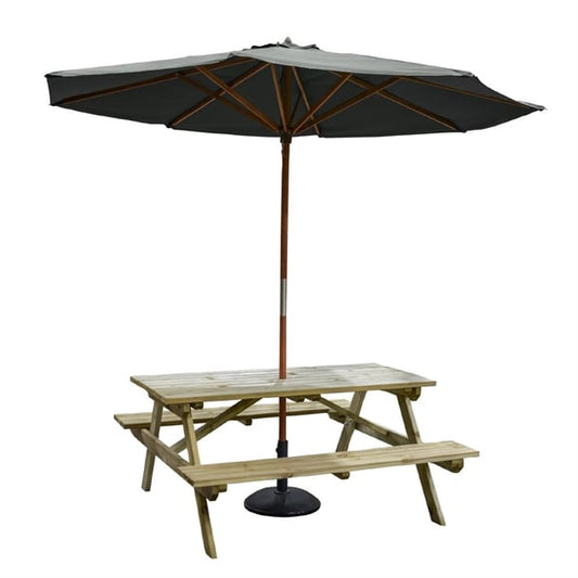 Rowlinson Picnic Table 5ft with Grey Parasol 2.7m & Base 15kg hp895