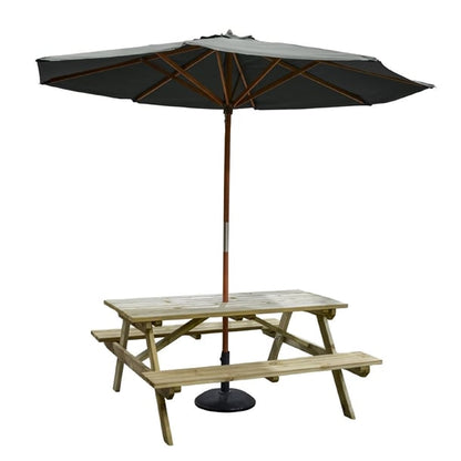 Rowlinson Picnic Table 5ft with Grey Parasol 2.7m & Base 15kg hp895