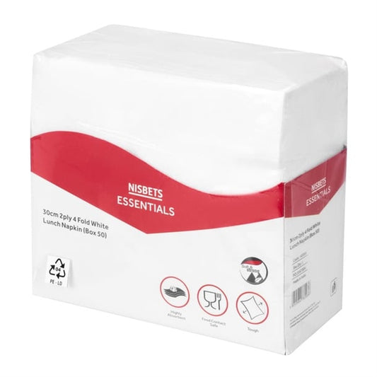Nisbets Essentials 2ply 4-Fold White Lunch Napkins (50 Pack) hs984