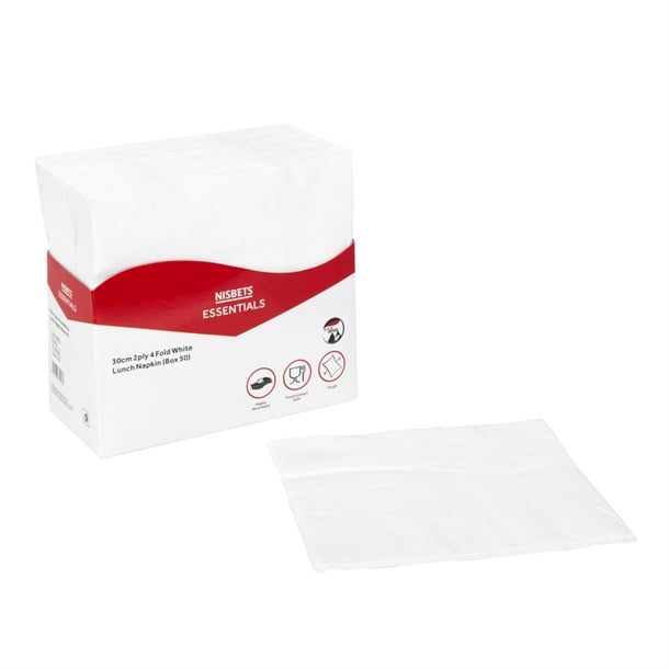 Nisbets Essentials 2ply 4-Fold White Lunch Napkins (50 Pack) hs984
