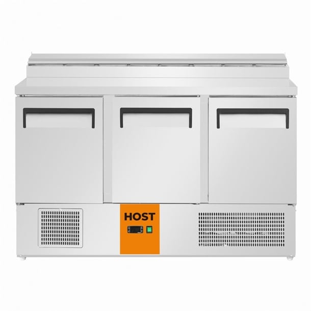 HOST 3 Door Saladette Prep Counter Fridge with GN compatible Topper 390Ltr HOST1302PR ht145
