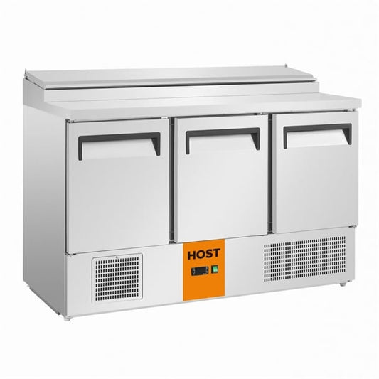 HOST 3 Door Saladette Prep Counter Fridge with GN compatible Topper 390Ltr HOST1302PR ht145