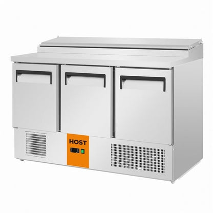 HOST 3 Door Saladette Prep Counter Fridge with GN compatible Topper 390Ltr HOST1302PR ht145