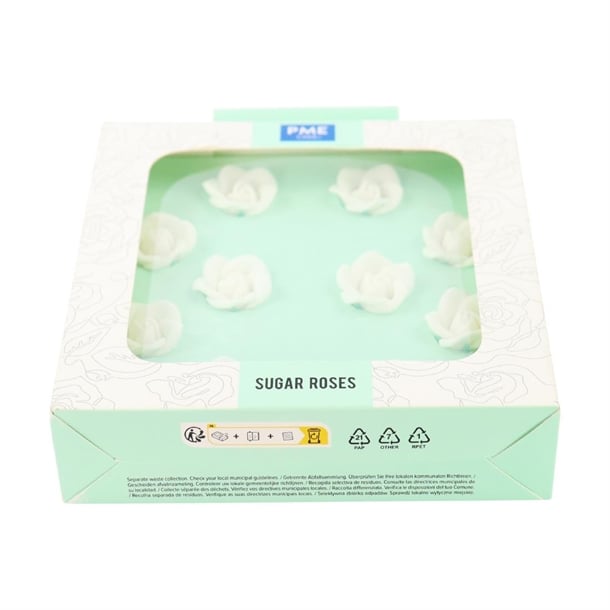 PME White Sugar Roses 25mm (10 Pack) hu361