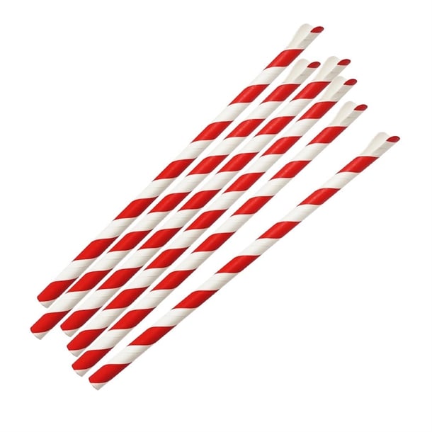 Fiesta Compostable Paper Spoon Straw Red & White Stripe 210x8mm (250 Pack) hu366