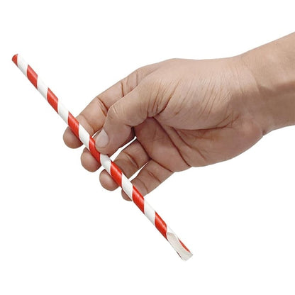 Fiesta Compostable Paper Spoon Straw Red & White Stripe 210x8mm (250 Pack) hu366