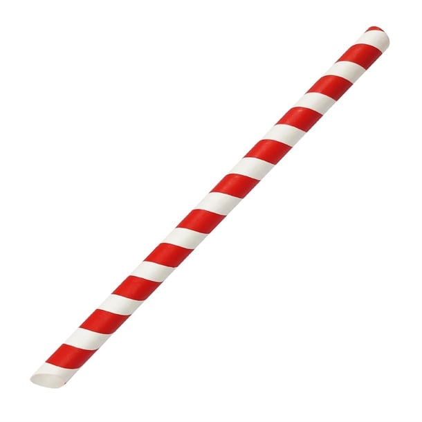 Fiesta Compostable Bubble Tea Straw Red & White 12x210mm (150 Pack) hu368