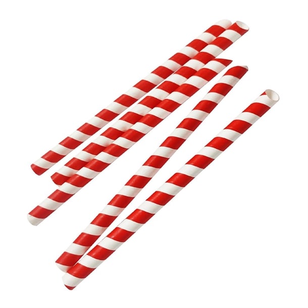 Fiesta Compostable Bubble Tea Straw Red & White 12x210mm (150 Pack) hu368