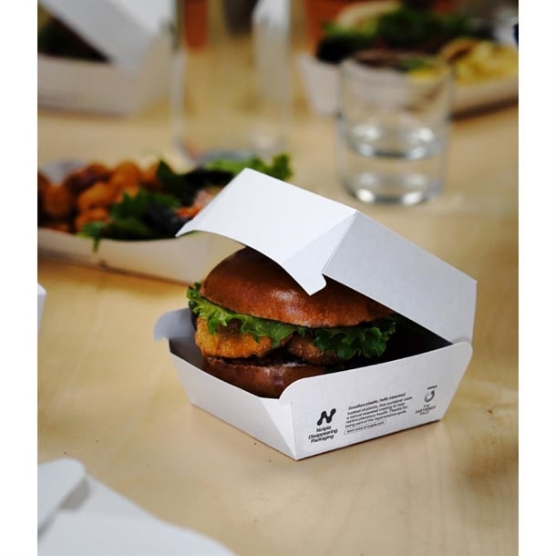 Notpla 5" Clamshell Burger Boxes - White (200 Pack) hw504