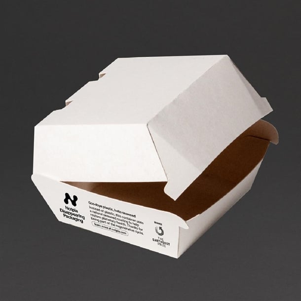 Notpla 5" Clamshell Burger Boxes - White (200 Pack) hw504