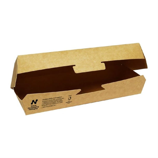 Notpla 8"x3" Clamshell Hot Dog Boxes - Kraft (250 Pack) hw516