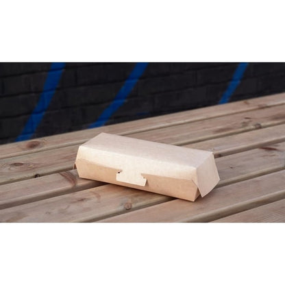 Notpla 8"x3" Clamshell Hot Dog Boxes - Kraft (250 Pack) hw516