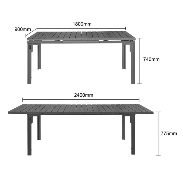 Bolero Valletta Grey Slatted Extendable Outdoor Dining Table hw526