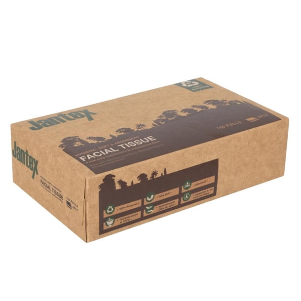 Jantex Green 100% Recycled Facial Tissues 100 Sheets (36 Pack) hw715