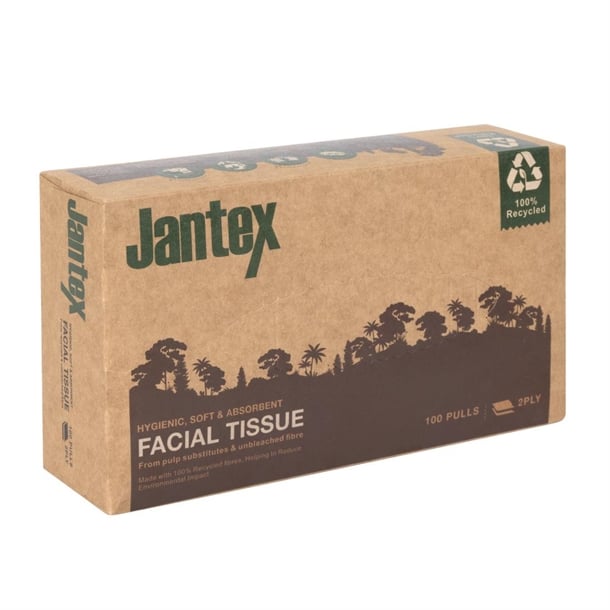 Jantex Green 100% Recycled Facial Tissues 100 Sheets (36 Pack) hw715