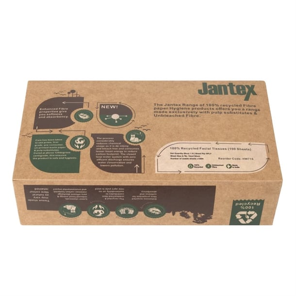 Jantex Green 100% Recycled Facial Tissues 100 Sheets (36 Pack) hw715