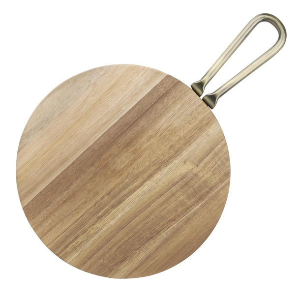 Olympia Round Paddle Board Acacia Wood Metal Handle 458x305mm hx389