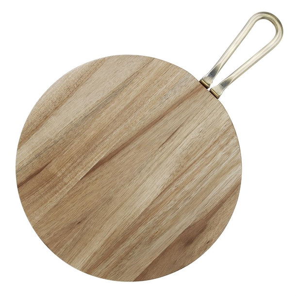 Olympia Round Paddle Board Acacia Wood Metal Handle 505x356mm hx390