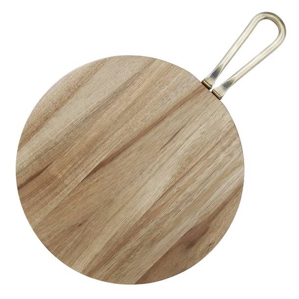 Olympia Round Paddle Board Acacia Wood Metal Handle 505x356mm hx390