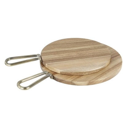 Olympia Round Paddle Board Acacia Wood Metal Handle 505x356mm hx390