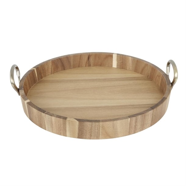 Olympia Round Tray Acacia Wood with Metal Handles 440x405x100mm hx393