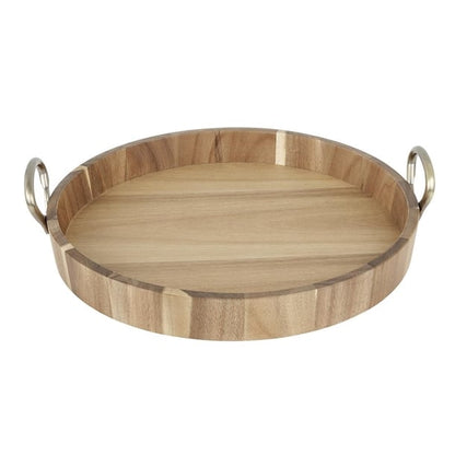 Olympia Round Tray Acacia Wood with Metal Handles 440x405x100mm hx393