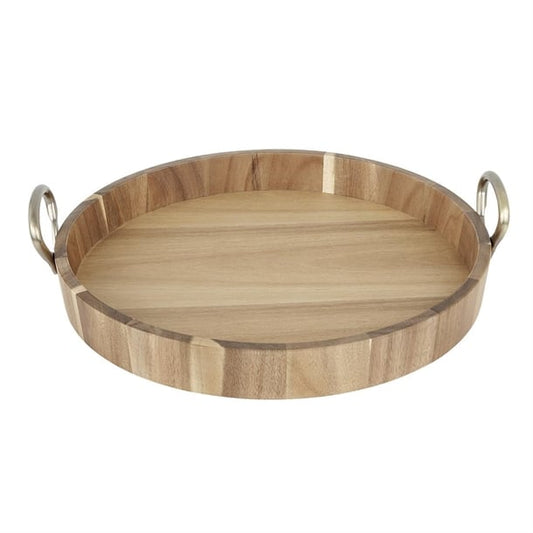 Olympia Round Tray Acacia Wood with Metal Handles 440x405x100mm hx393