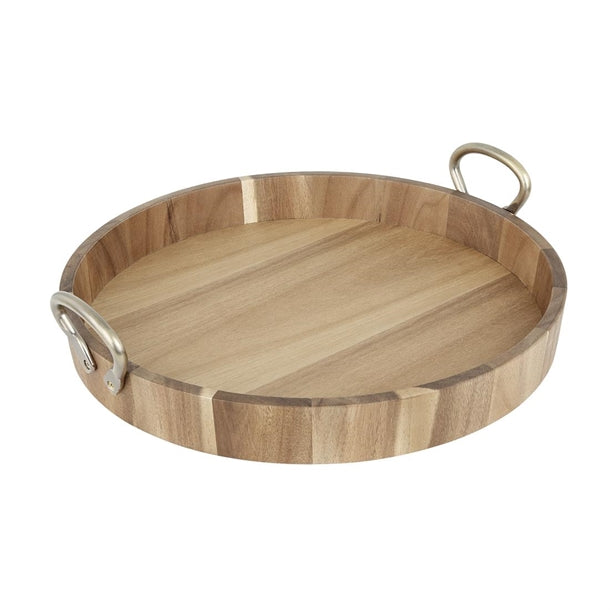 Olympia Round Tray Acacia Wood with Metal Handles 440x405x100mm hx393