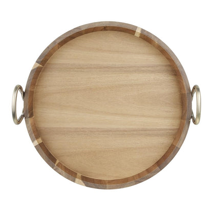 Olympia Round Tray Acacia Wood with Metal Handles 440x405x100mm hx393