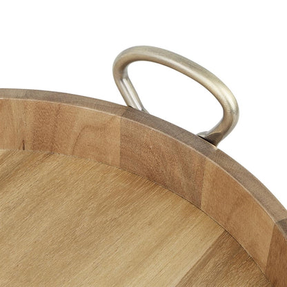 Olympia Round Tray Acacia Wood with Metal Handles 440x405x100mm hx393
