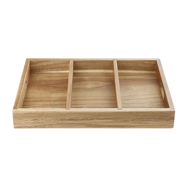 Olympia 3 Section Cutlery Tray Acacia Wood hx396