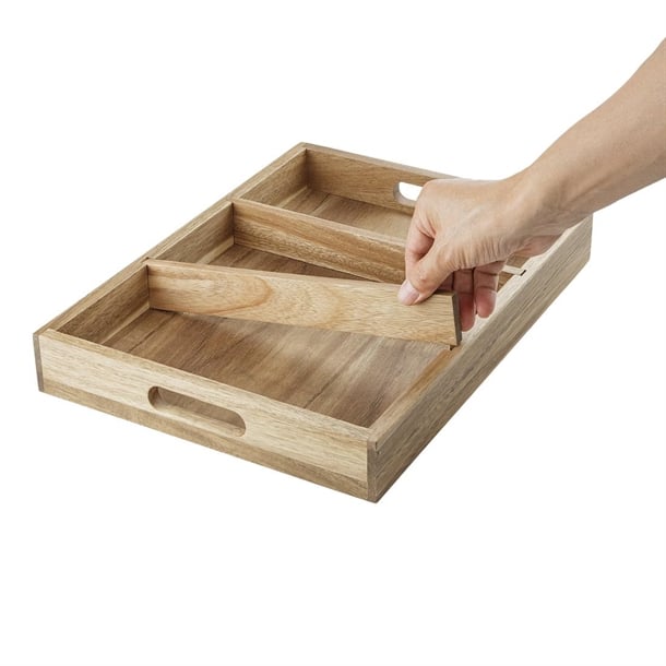 Olympia 3 Section Cutlery Tray Acacia Wood hx396