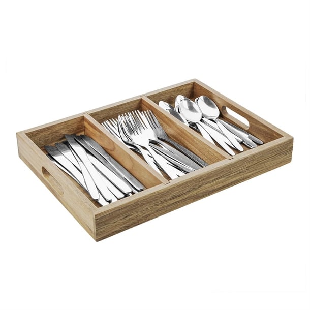 Olympia 3 Section Cutlery Tray Acacia Wood hx396