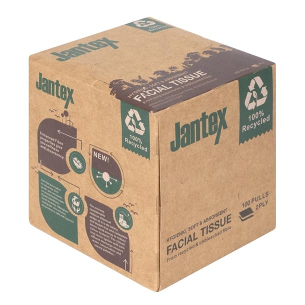 Jantex Green 100% Recycled Facial Tissue Cube 100 Sheets (36 Pack) hx931